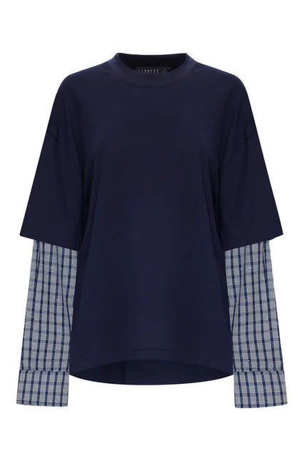 Lioness Bottega Navy Layered Contrast Sleeve Shirt