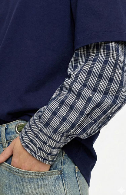 Lioness Bottega Navy Layered Contrast Sleeve Shirt