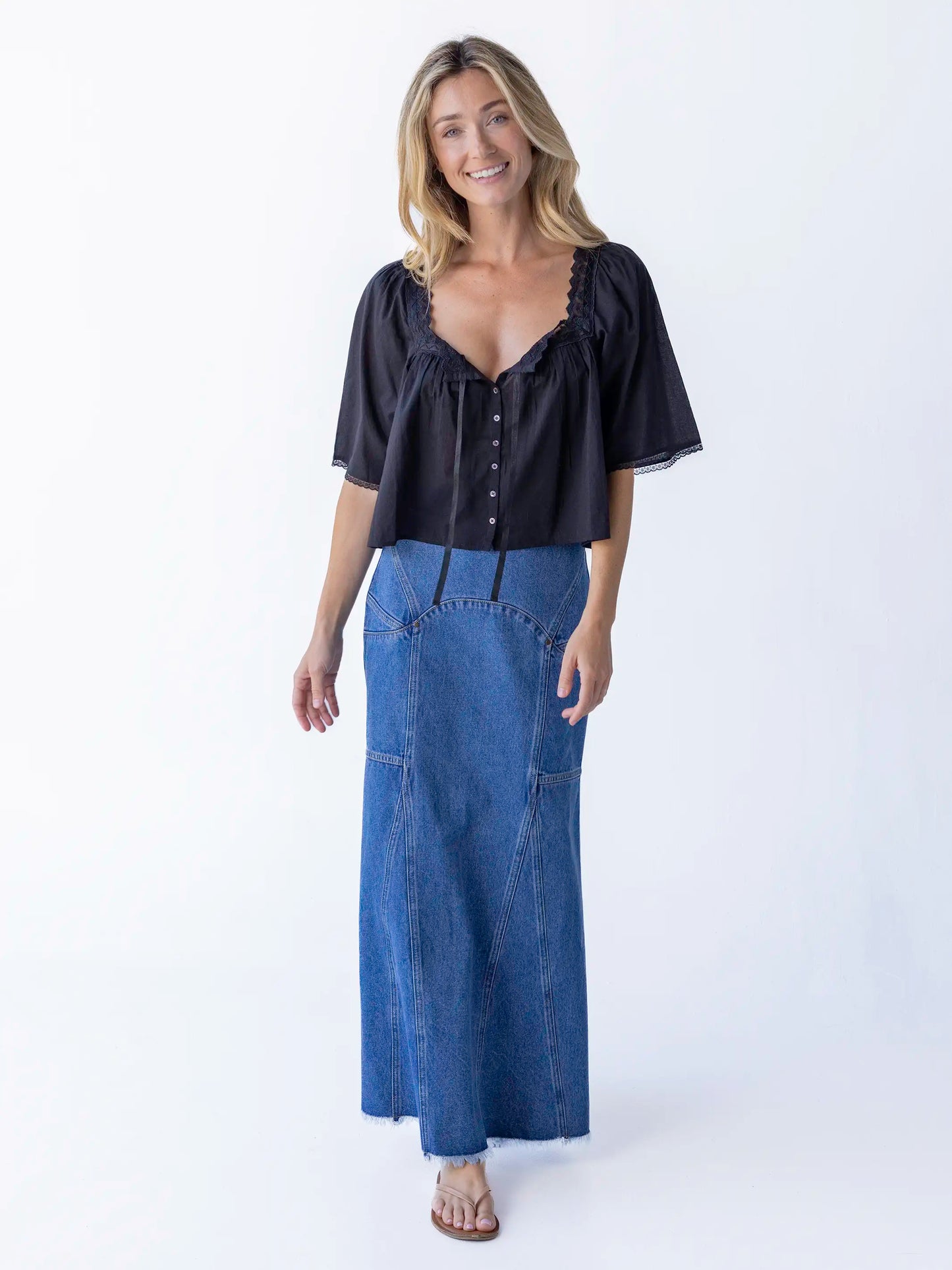 Prettiest Cotton Lace Blouse - Black