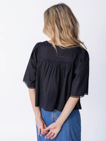 Prettiest Cotton Lace Blouse - Black