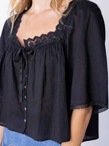 Prettiest Cotton Lace Blouse - Black