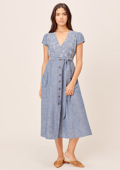 Janie Denim-Blue Embroidered Midi Dress