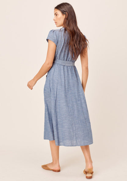 Janie Denim-Blue Embroidered Midi Dress