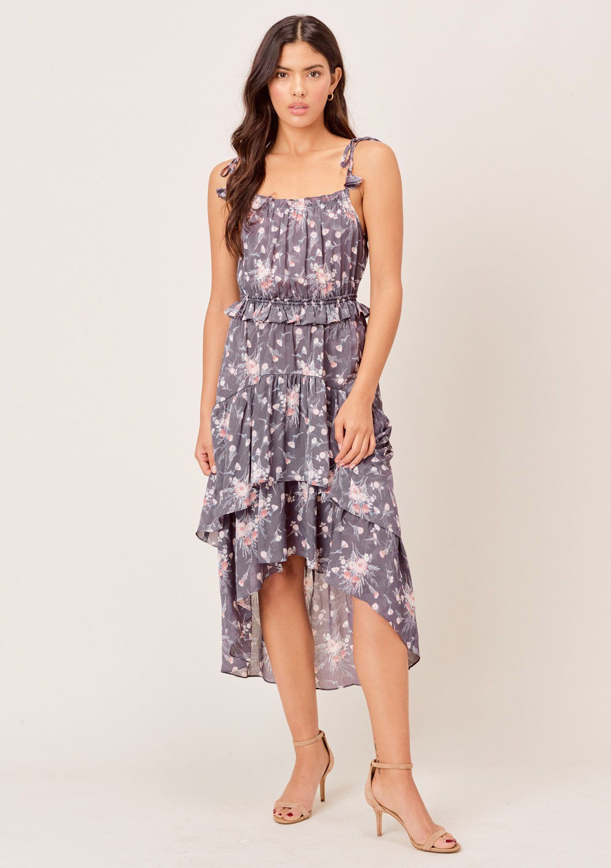 Nieva Floral Tie Strap Midi Dress