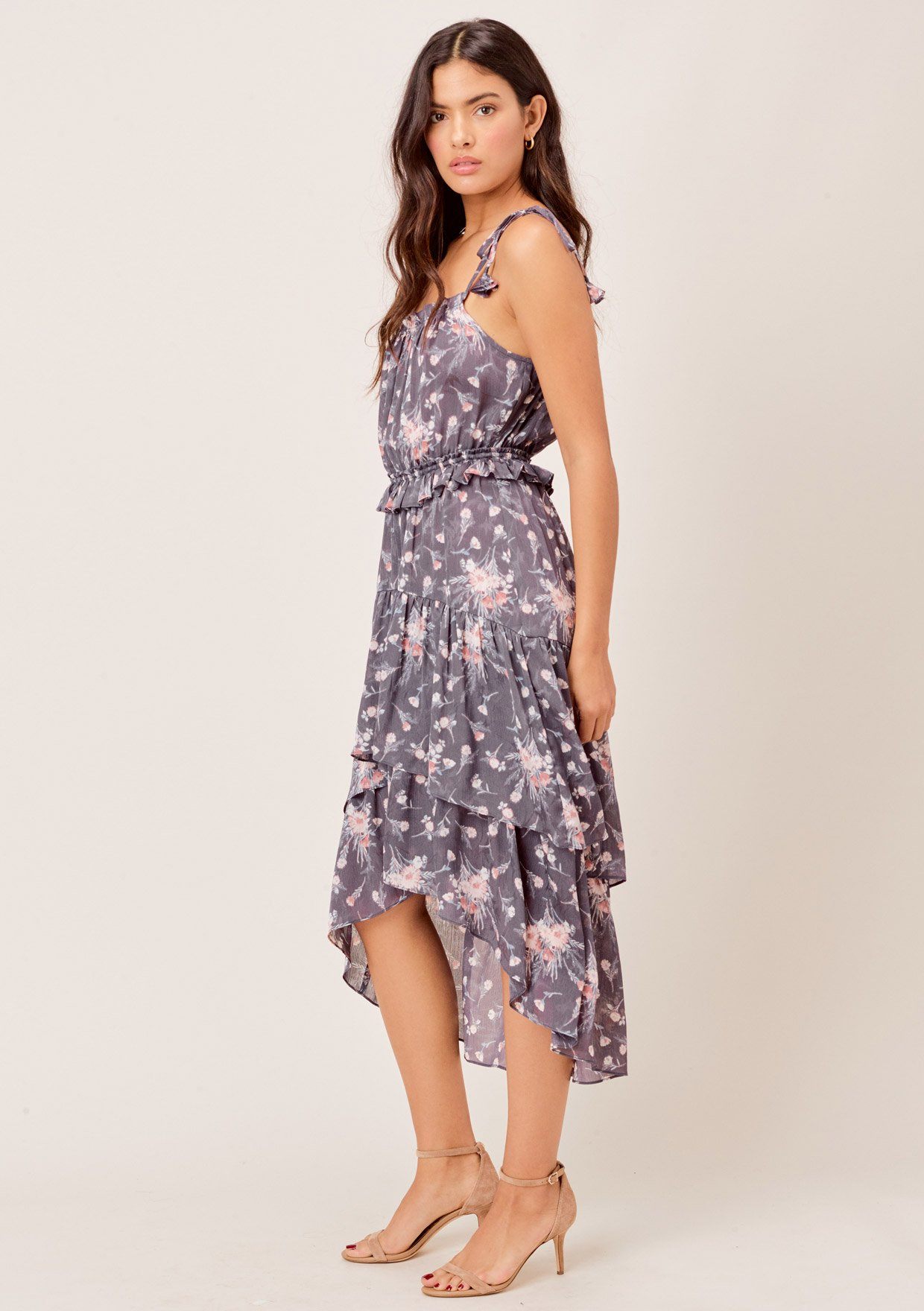 Nieva Floral Tie Strap Midi Dress