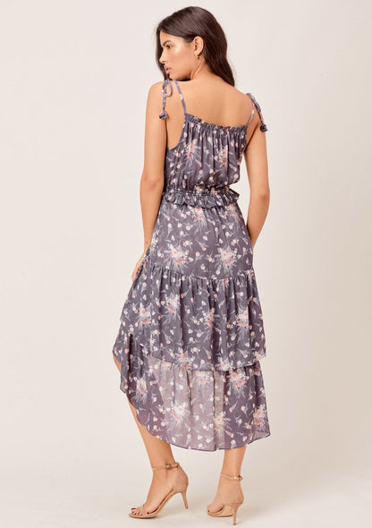 Nieva Floral Tie Strap Midi Dress