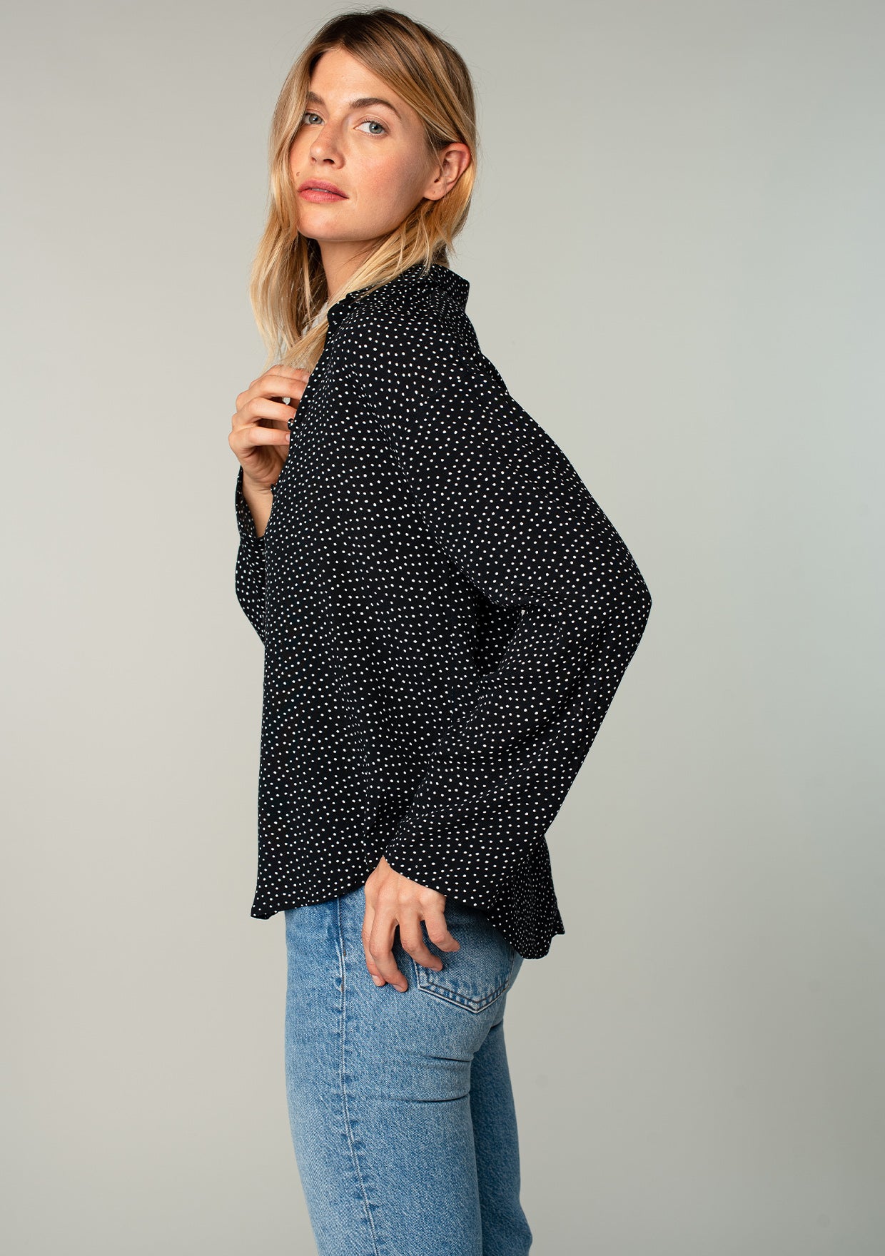 Bardot Button Up Polka Dot Blouse