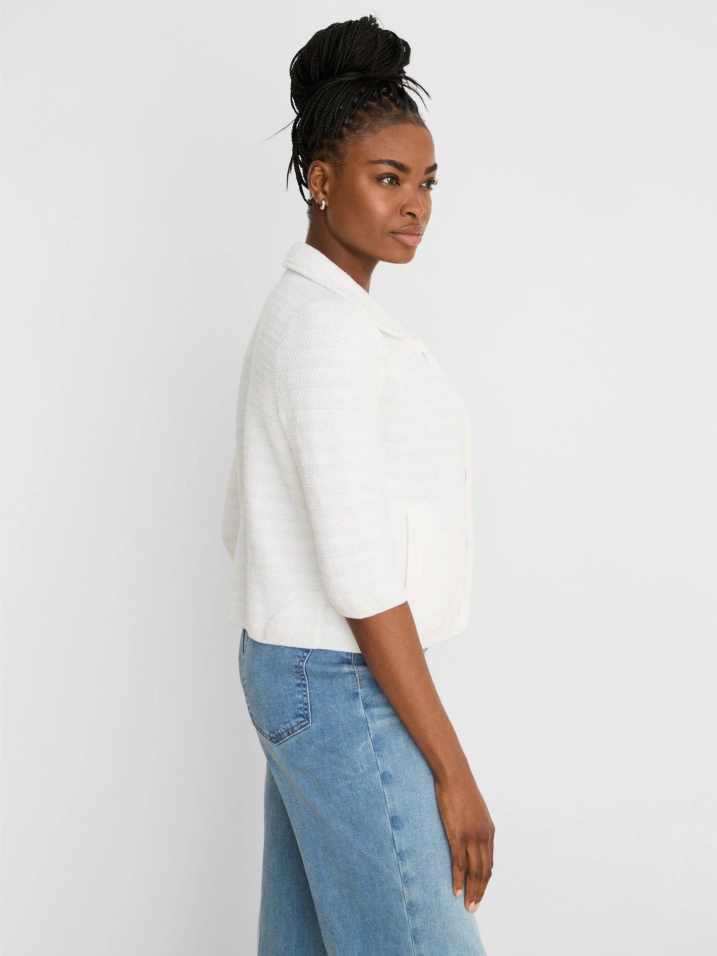 Elbow Sleeve Textured Knit Jacket
