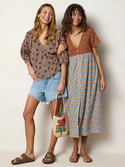 Avery Midi Dress - Wildflower Tiles Rust