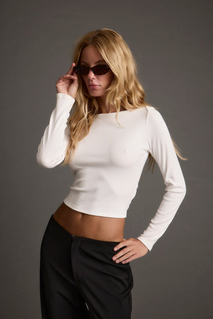 Matti White Boat Neck Top