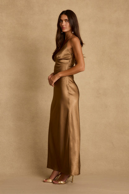 Mirabella Bronze Satin Maxi Dress