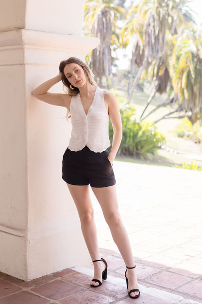Steph High Waist Linen Shorts Black