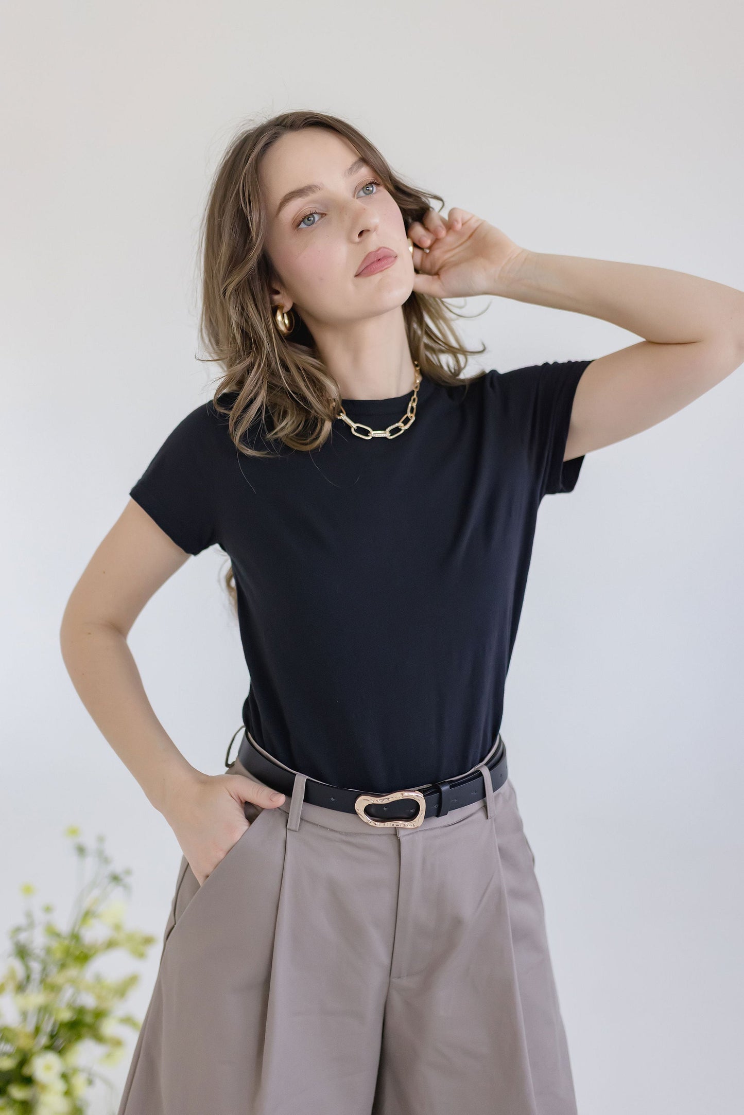 Laurel Faux Leather Abstract Buckle Belt Black