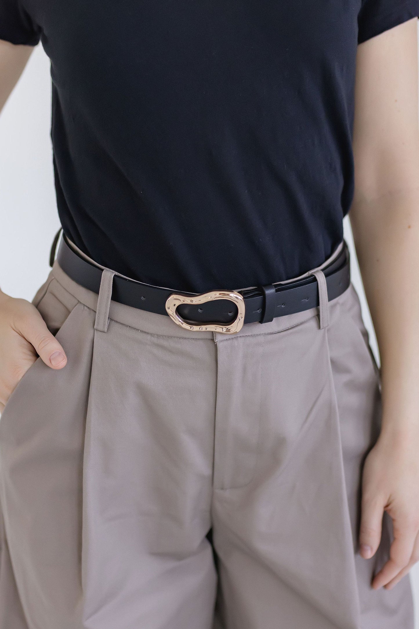 Laurel Faux Leather Abstract Buckle Belt Black