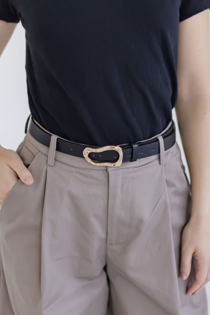 Laurel Faux Leather Abstract Buckle Belt Black