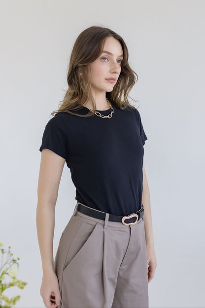 Laurel Faux Leather Abstract Buckle Belt Black