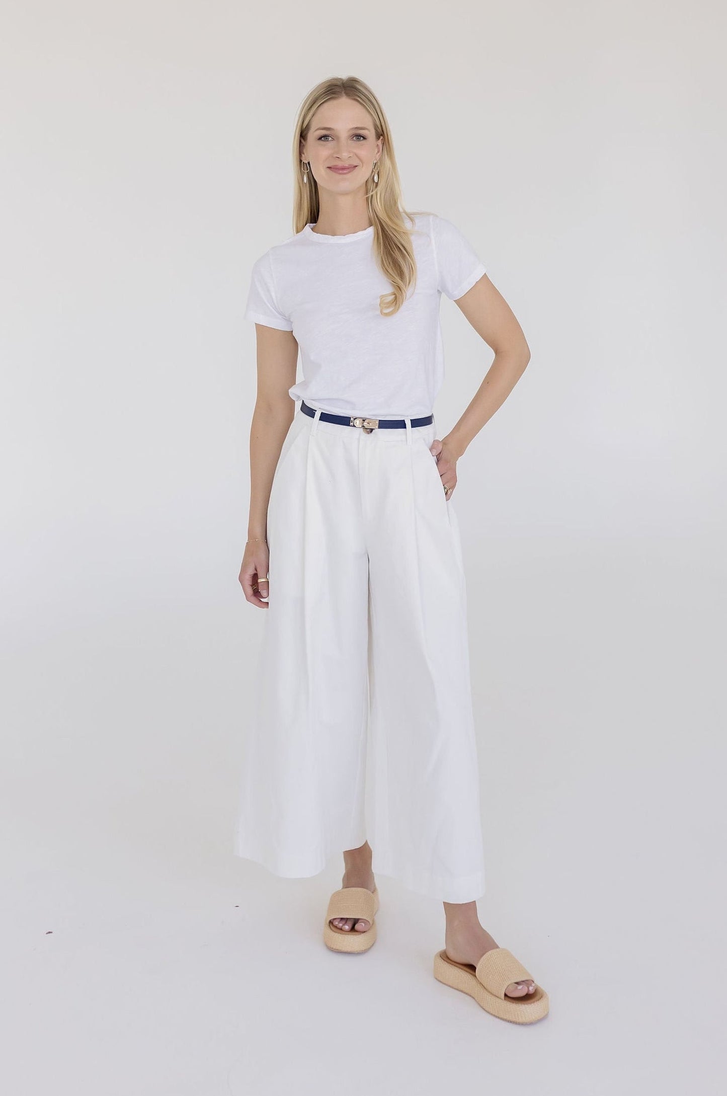 Carrie Faux Leather Twist Lock Skinny Belt Navy