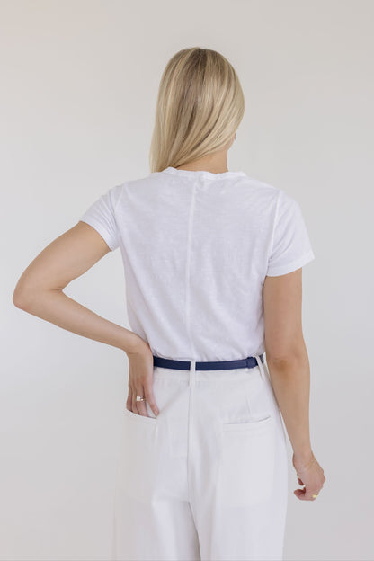 Carrie Faux Leather Twist Lock Skinny Belt Navy