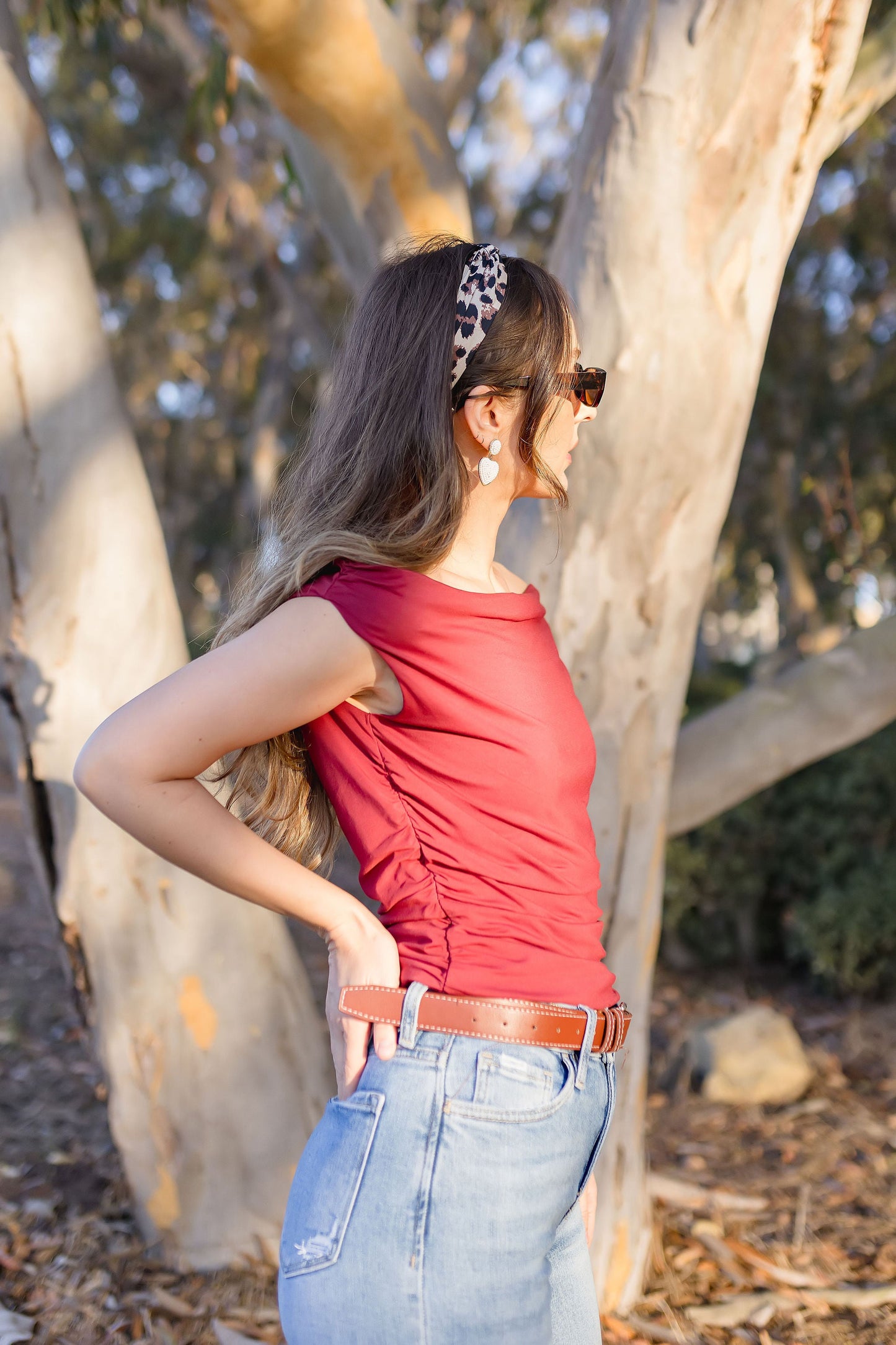 Greer Contrast Stitched Rectangle Buckle Burgundy