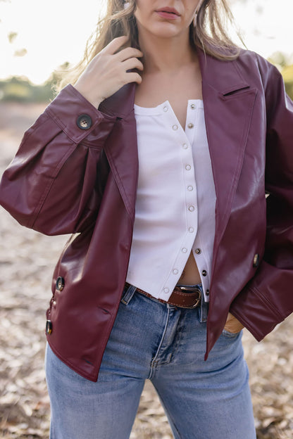 Greer Contrast Stitched Rectangle Buckle Burgundy