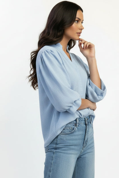 Laila 3/5 Balloon Sleeve Top Blue