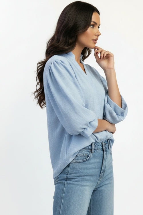 Laila 3/5 Balloon Sleeve Top Blue