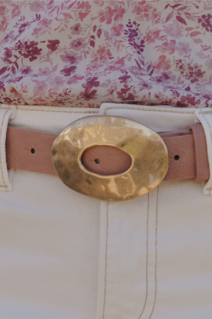 Katie Hammered Oval Buckle Belt Blush