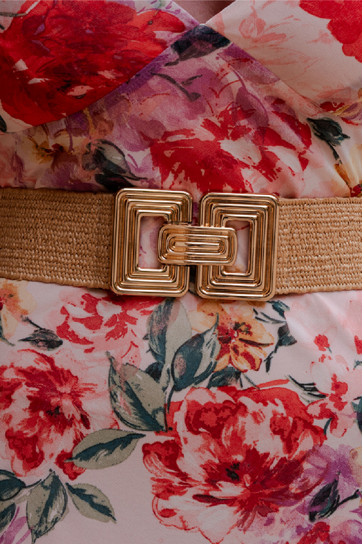 Courtney Large Metal Buckle Woven Belt Khaki