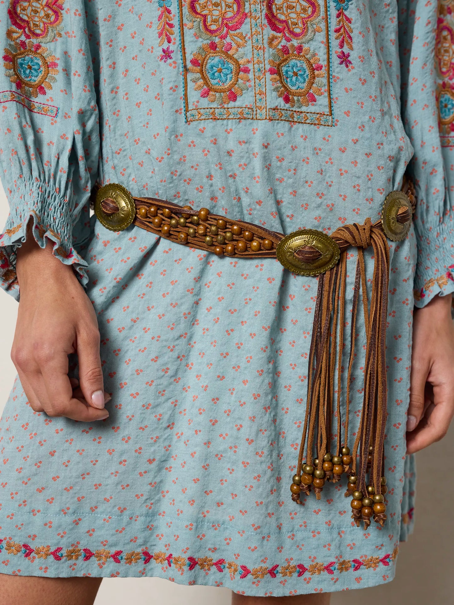April Embroidered Mini Dress - Drawn Dots Blue