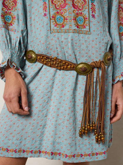 April Embroidered Mini Dress - Drawn Dots Blue