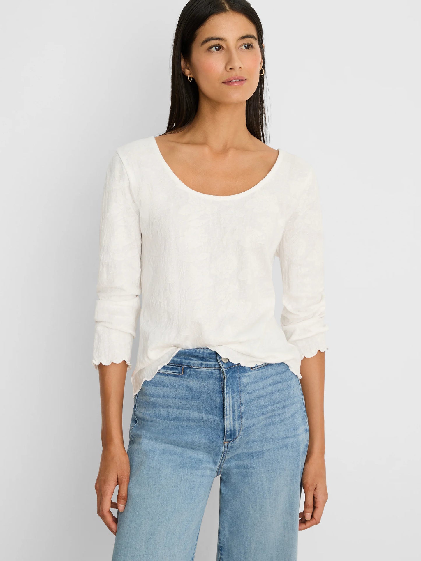 NZT 3/4 Sleeve Lace Knit Scoop Tee