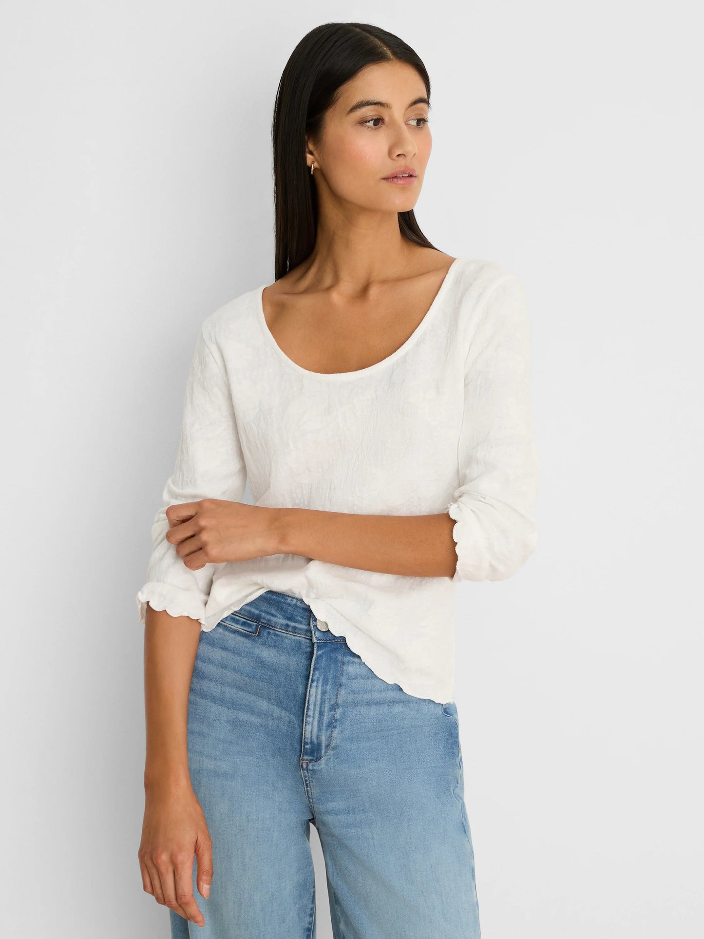 NZT 3/4 Sleeve Lace Knit Scoop Tee