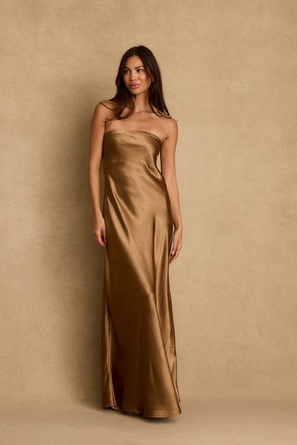 Natalia Bronze Strapless Maxi Dress