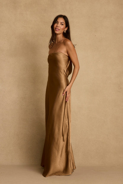 Natalia Bronze Strapless Maxi Dress