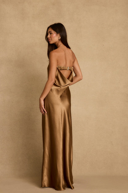 Natalia Bronze Strapless Maxi Dress