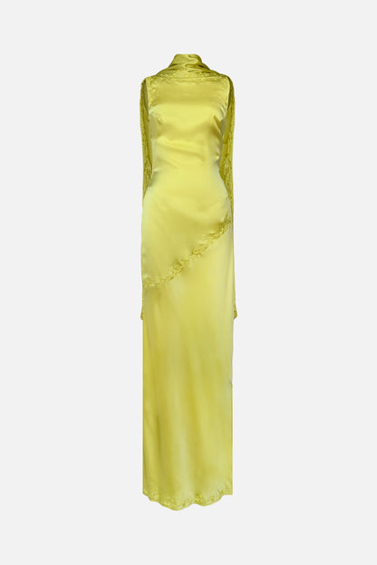 Nina Silk Dress — Chartreuse