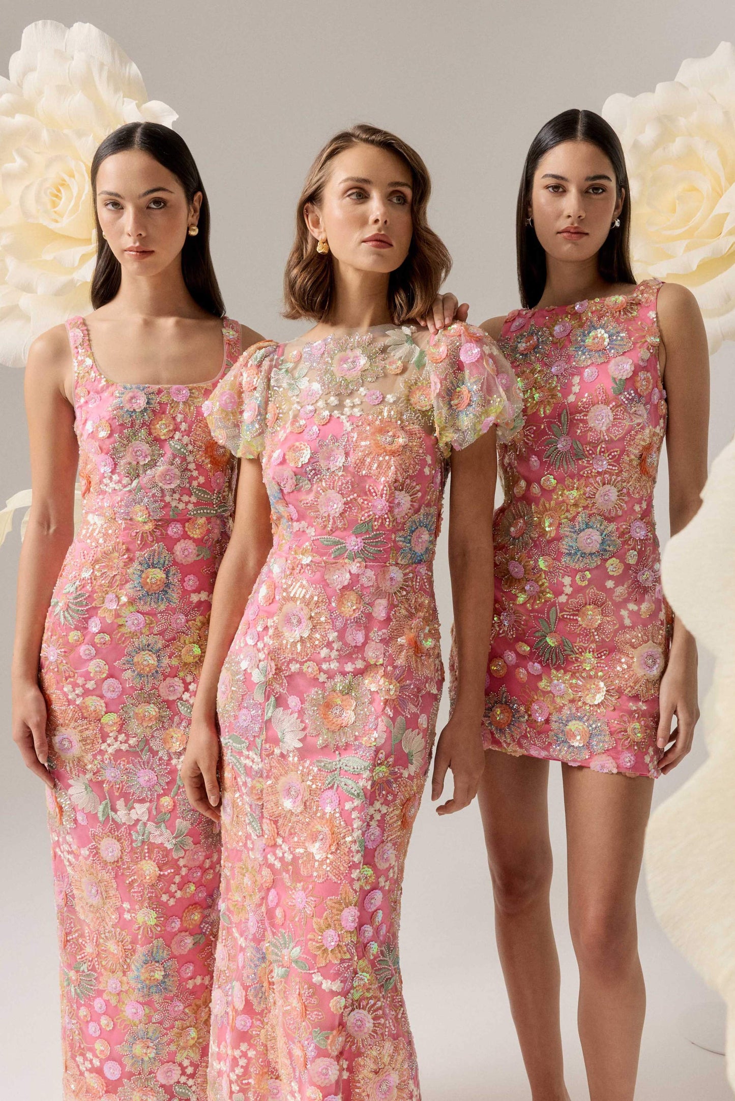 Nathalie Puff Sleeve Gown in Pink Floral