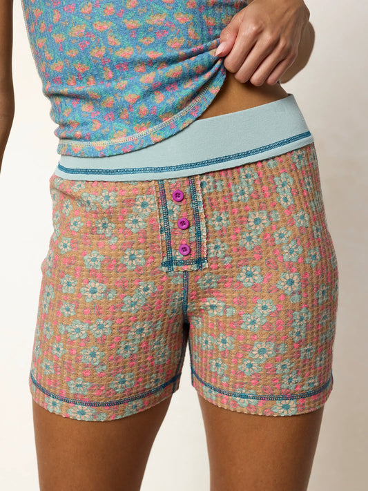 Mix & Match Waffle Boy Shorts - Turquoise Ditsy