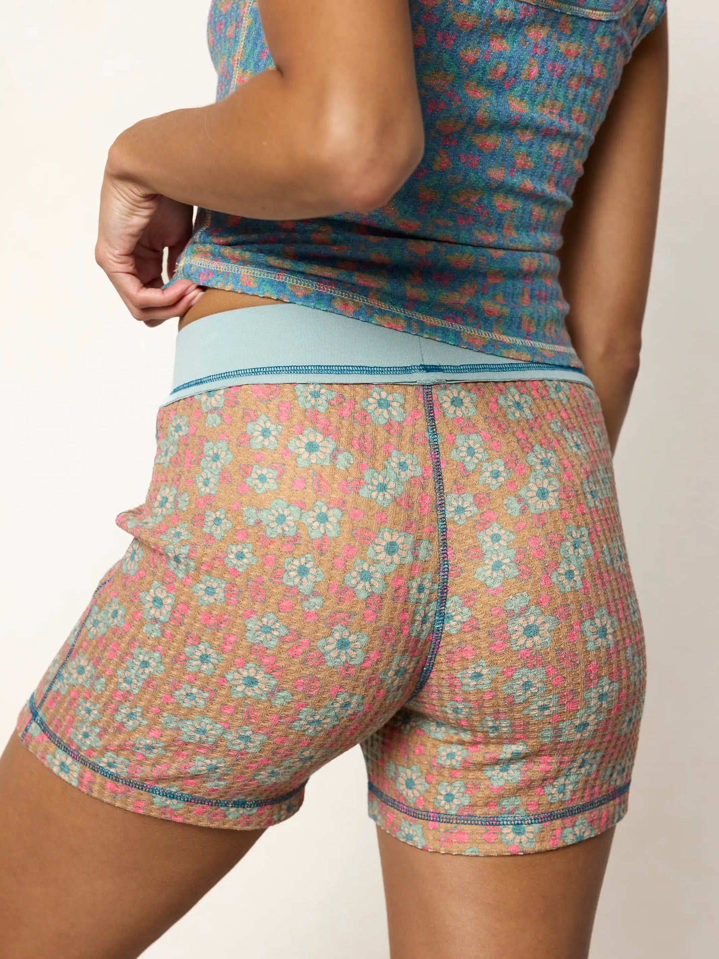 Mix & Match Waffle Boy Shorts - Turquoise Ditsy