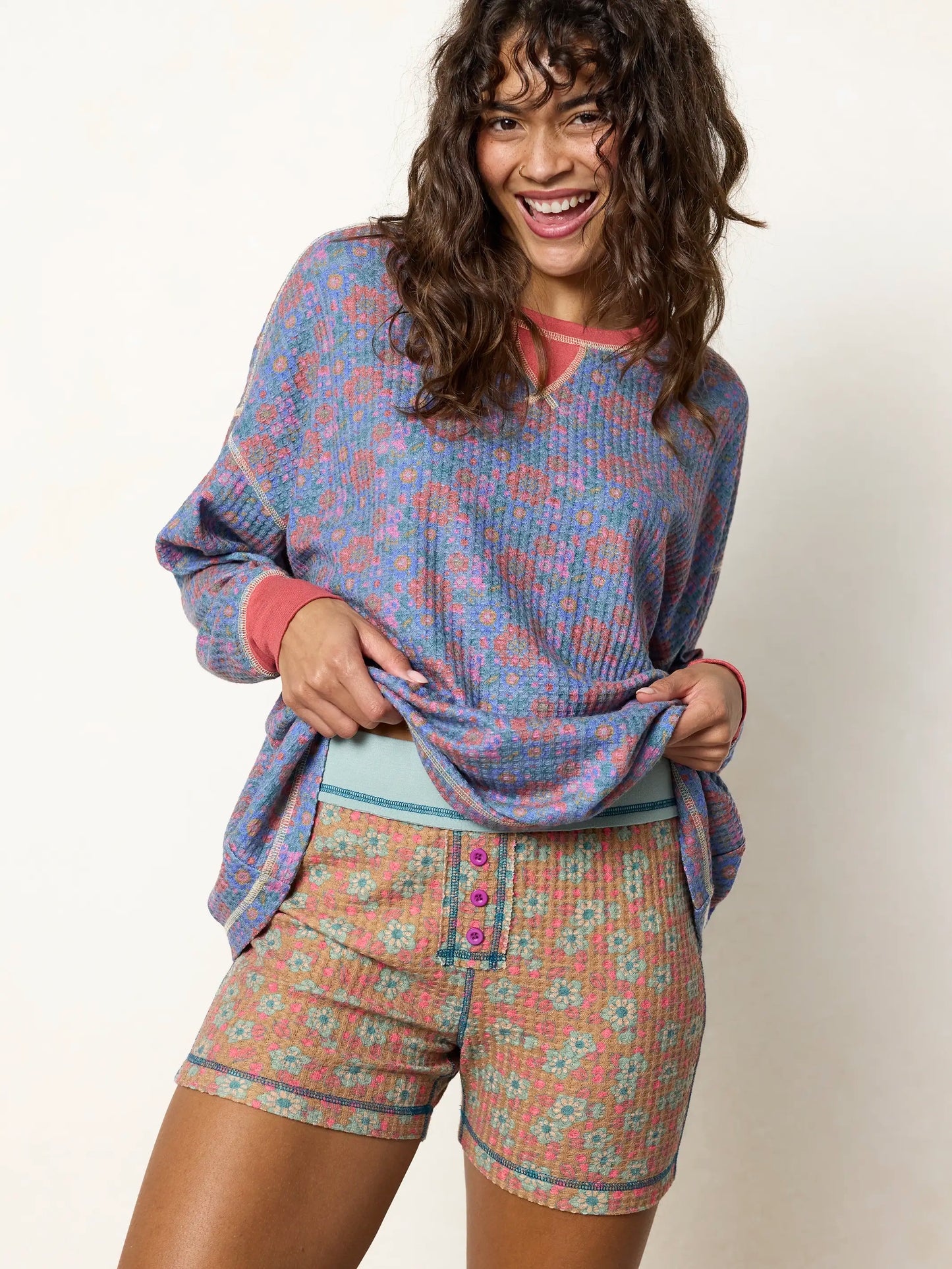 Mix & Match Waffle Boy Shorts - Turquoise Ditsy