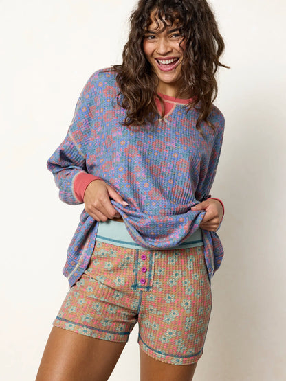 Mix & Match Waffle Boy Shorts - Turquoise Ditsy
