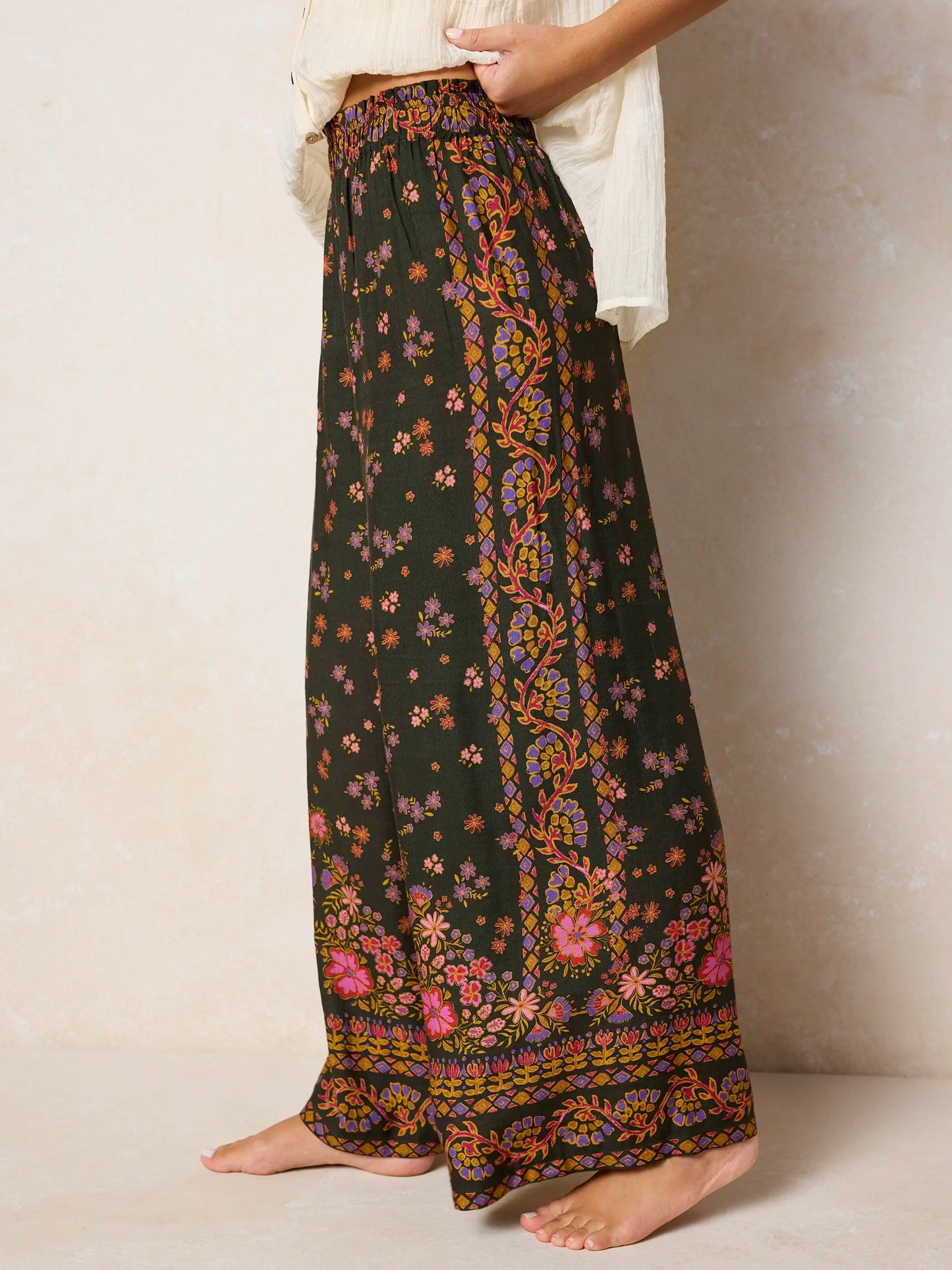 Cece Wide Leg Pants - Blooming Bandana Charcoal