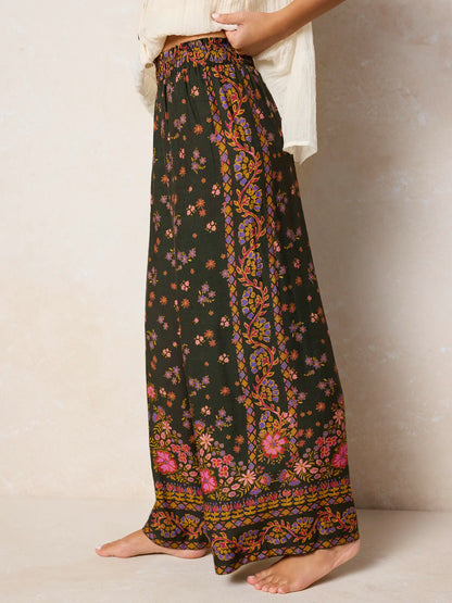 Cece Wide Leg Pants - Blooming Bandana Charcoal