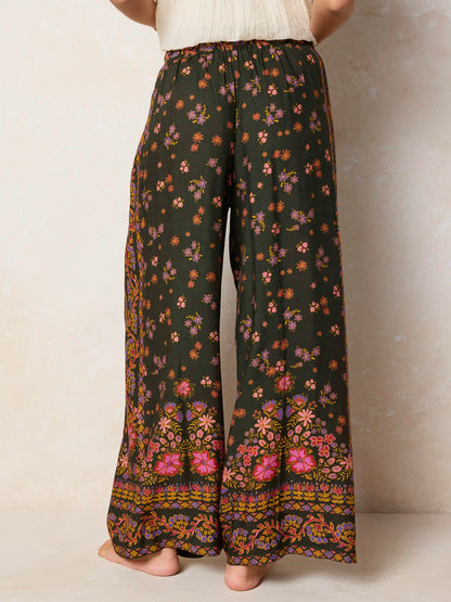 Cece Wide Leg Pants - Blooming Bandana Charcoal