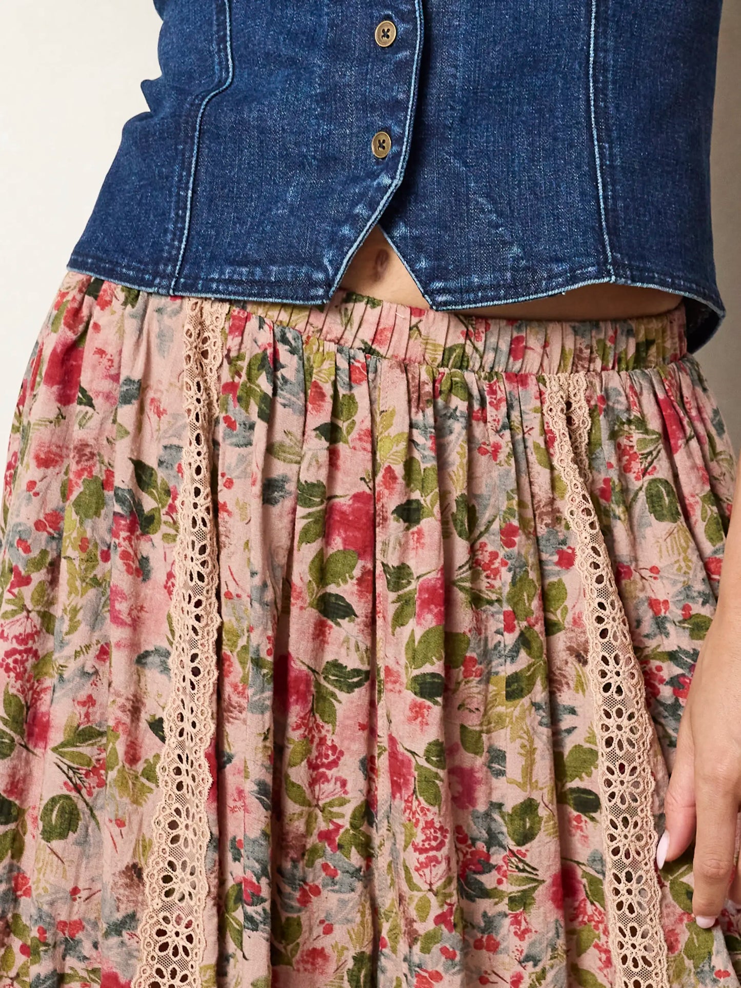 Adeline Wide-Leg Pants - Light Pink Bouquets