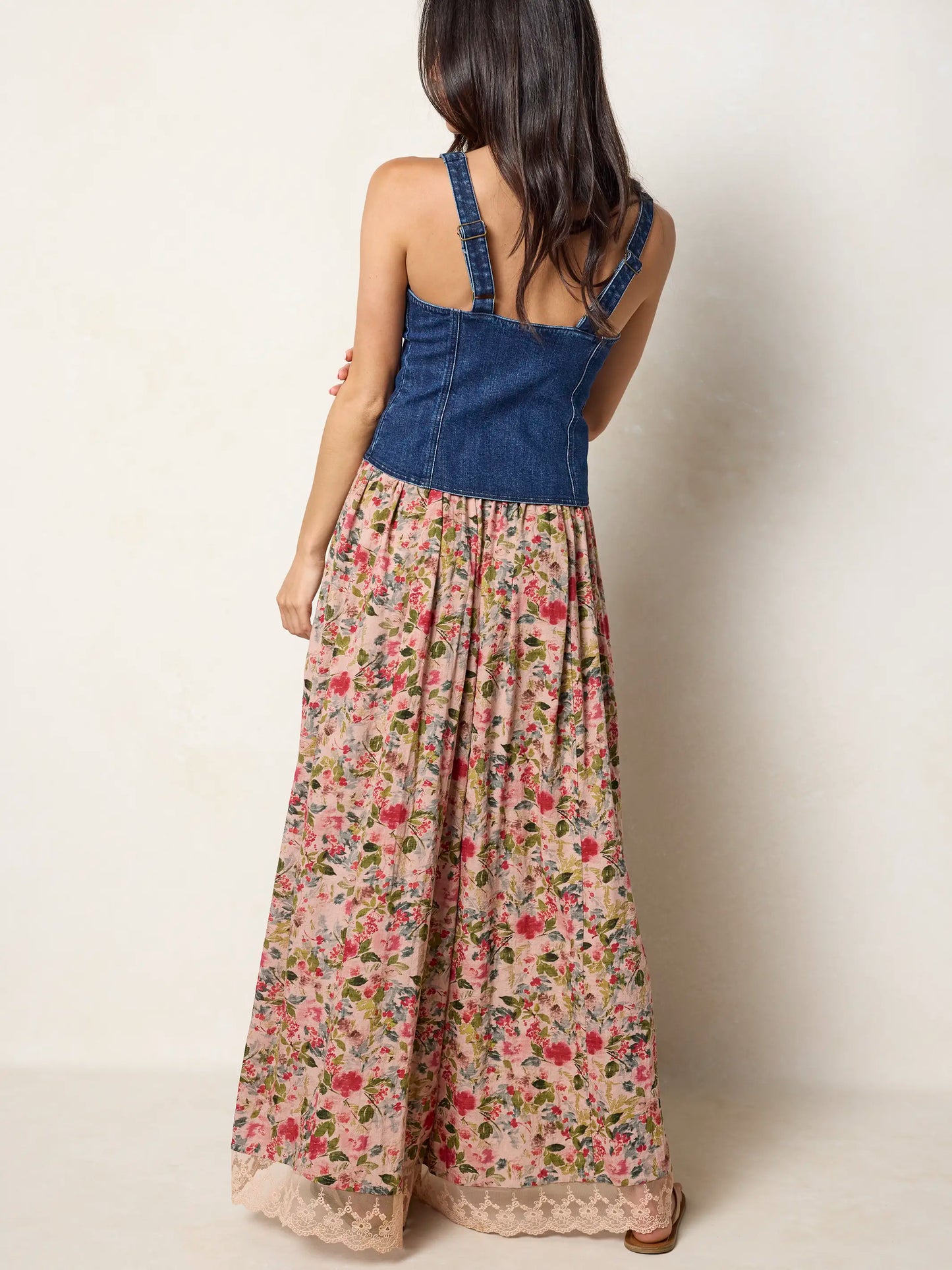 Adeline Wide-Leg Pants - Light Pink Bouquets