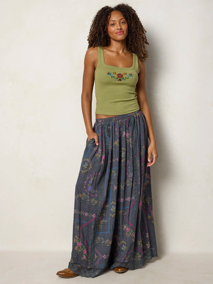 Mona Beaded Tank - Olive Floral
