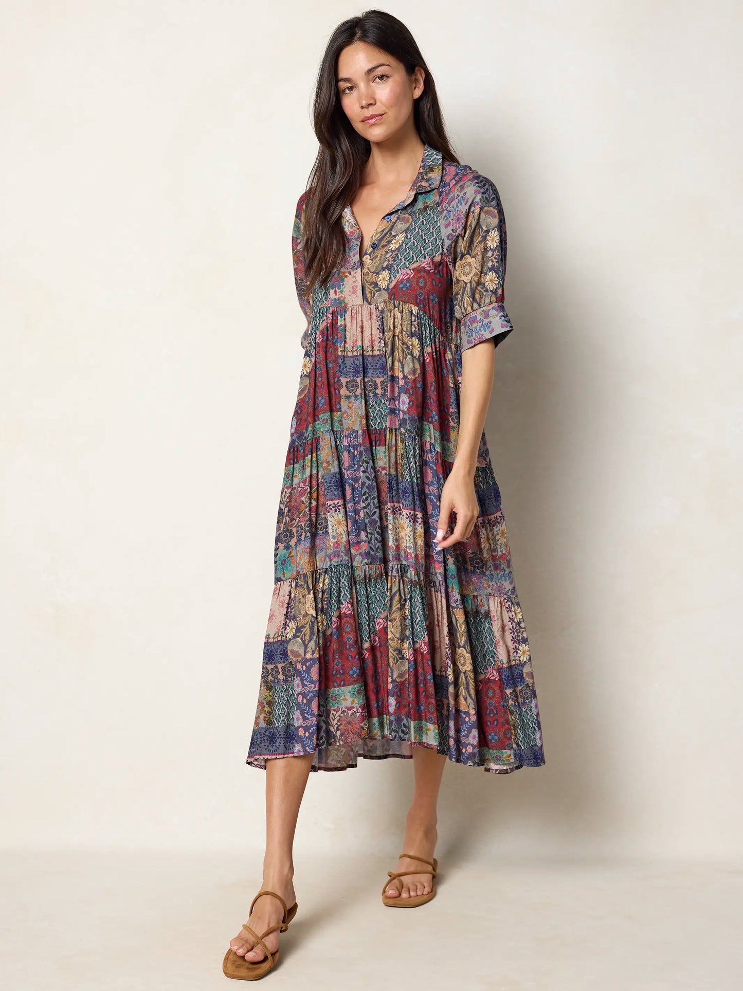 Rebecca Midi Dress - Blue Patchwork