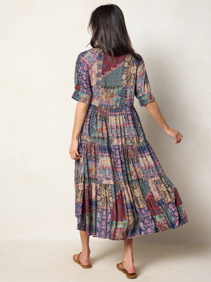 Rebecca Midi Dress - Blue Patchwork