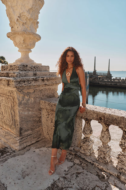 Rosalia Emerald Floral Mesh Maxi Dress